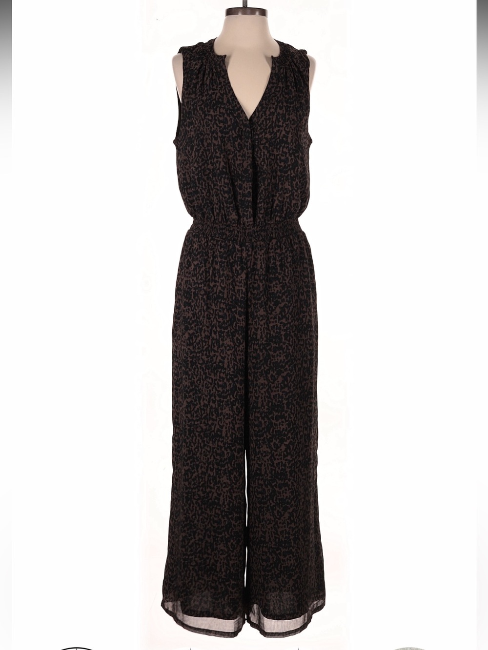 Evereve Black & Brown Leopard Sleeveless V-Neck Patterned Jumpsuit Medium